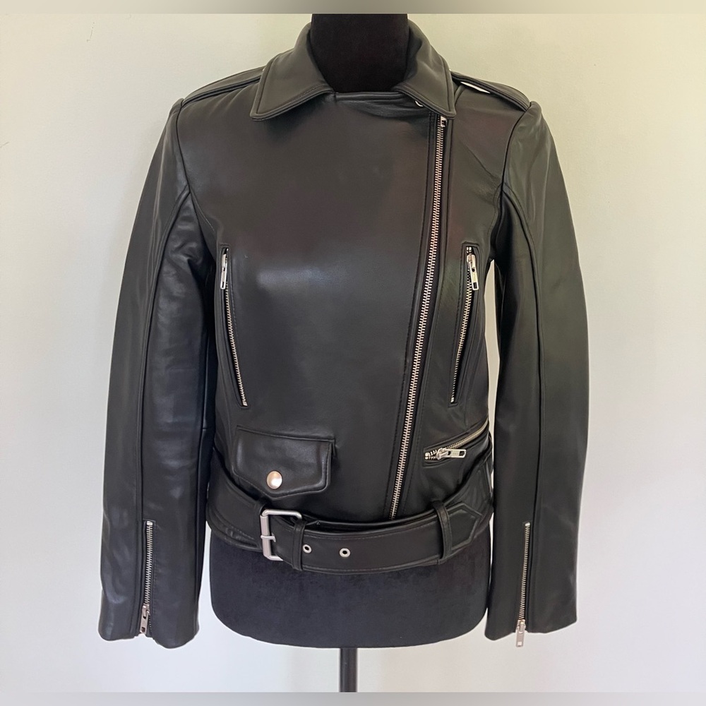 Antonio Melani Bella Genuine Leather Moto Jacket Black Size Small NWT